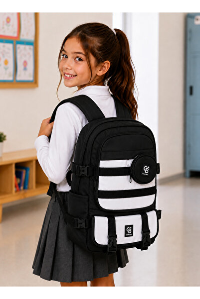 tiny wood Girl's School Bag Multi-Compartment Backpack Black-Lilac-Pink