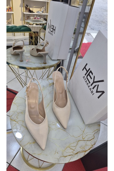 Saten Slingback Gold Detaylı Topuklu Ayakkabı