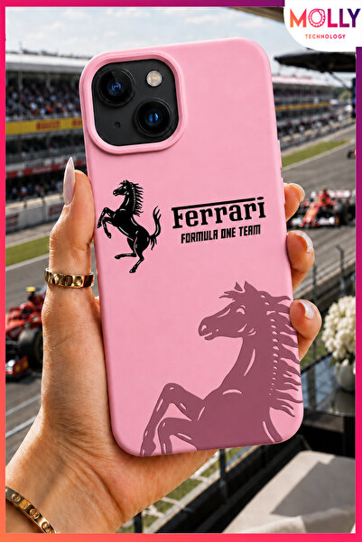 Molly iPhone 13/14 İçin Pamuk Şeker Racing Horse Desenli İçi Kadife Silikon K...