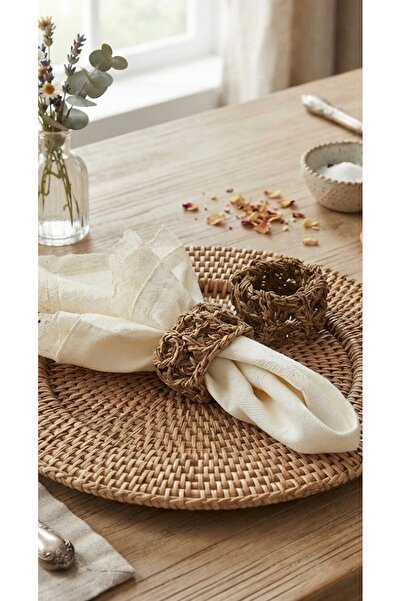Dekor köşesi 6-Piece Handmade Natural Elegance: Wicker Weave Napkin Buckle