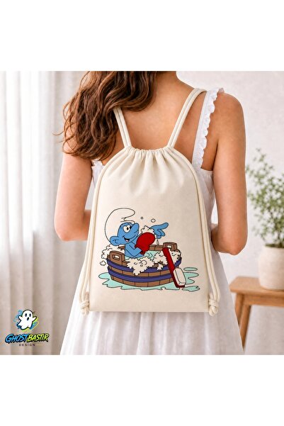 Ghostbastır Design Smurfs Drawstring Linen Bag C313