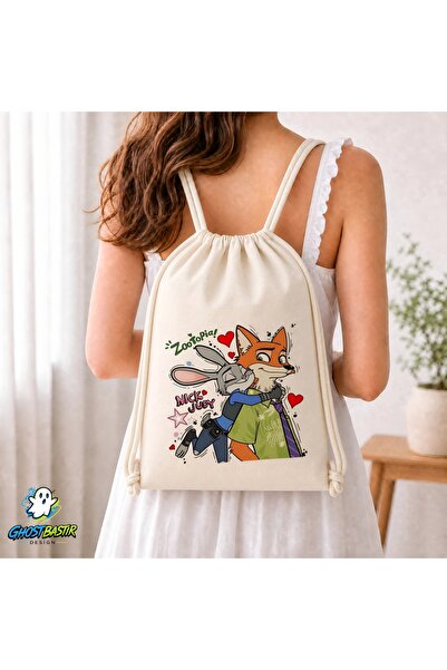 Ghostbastır Design Zootopia Drawstring Linen Bag C373