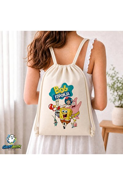 Ghostbastır Design Spongebob Drawstring Linen Bag C297