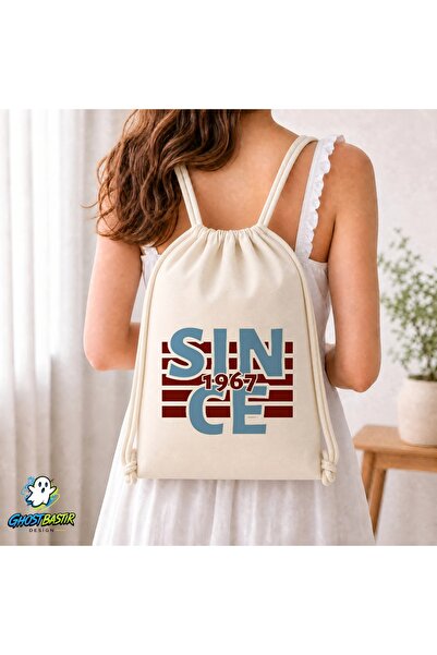 Ghostbastır Design Burgundy Blue Drawstring Linen Bag C050