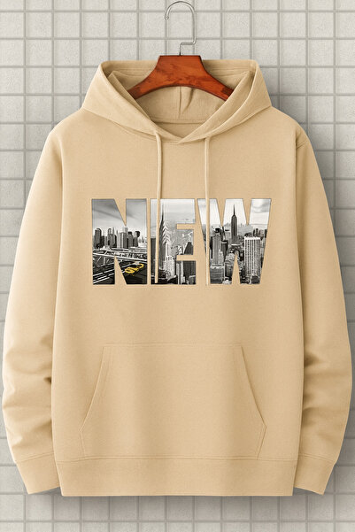 JANTIL MODA Unisex Oversize 3 Threaded Φούτερ με κουκούλα με τσέπη καγκουρό σ...