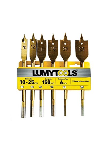 OEM Wood drill bits, flat, Lumytools LT22630, 10 - 12 - 16 - 18 - 20 - 25 mm,...