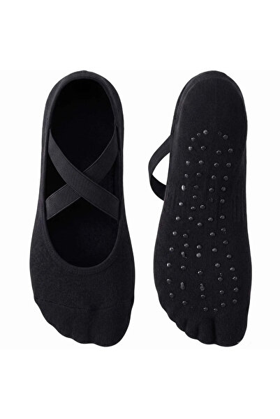 Berselya Underwear&Accessories Kaymaz Tabanlı 3'lü Kadın Balerin Tasarımlı Yoga Pilates Çorabı Çapraz Bantlı Spor Çorap Hac Umre Ço