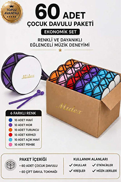 Midex TF-20-60X Örf Aletleri Seti Çocuk Davulu Seti Toptan Paket-2 (6 Renk, 6...