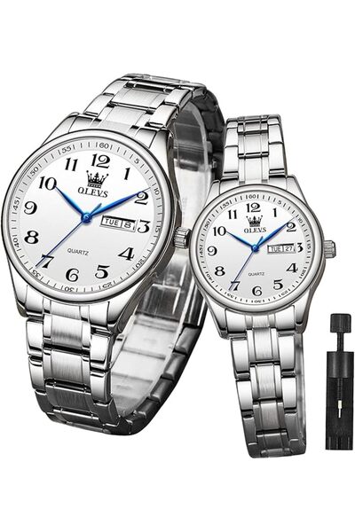 OLEVS Luminous Quartz Couple Watches for Lovers Calendar Window Waterproof 3A...