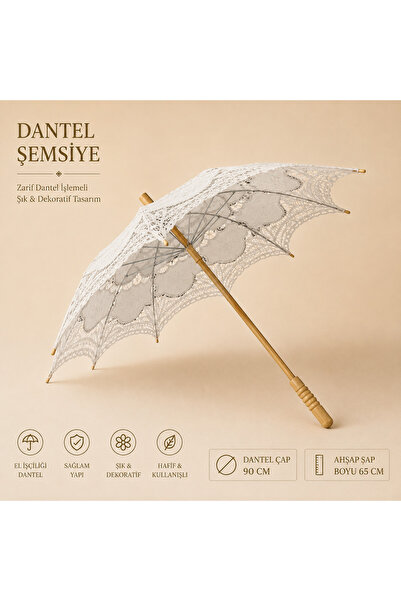 beyz atelıer DANTELLİ ŞEMSİYE – AHŞAP SAPLI VİNTAGE GÜNEŞ ŞEMSİYESİ – NİKAH D...