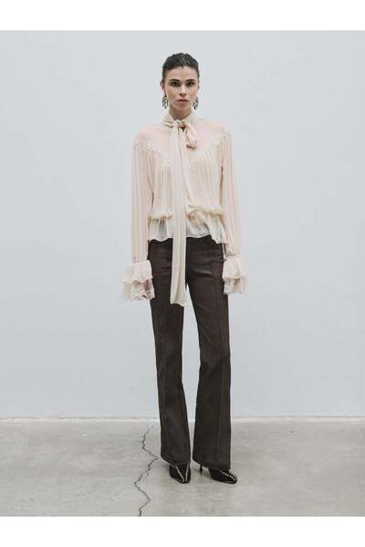 BAQA Scarf Collar Lace Detailed Blouse