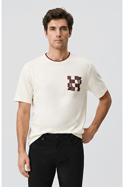 Network Kırık Beyaz Satranç Baskılı T-shirt