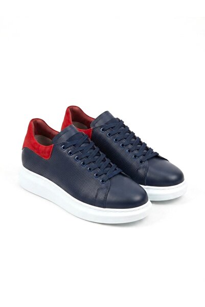 Zerenyus Zrk-Dx3 Premium Genuine Leather Navy Blue Casual Men's Sneaker