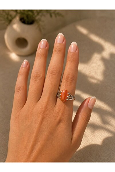MARE BUTİK Orange Stone Silver Color Ring