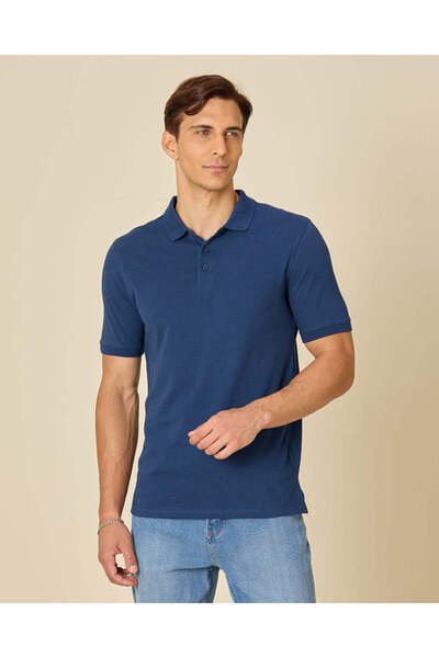 REDTAG Men Blue Plain Polo Shirt