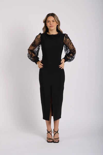 La Donna Rochie elegantă neagră cu mâneci din dantelă