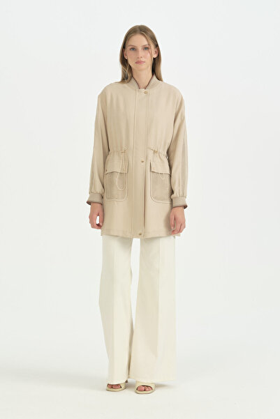 Nihan Ribbed and Mesh Detailed Drawstring Waist Cap - Mink