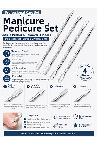 Syku 4-Piece Manicure Pedicure Set 4 Pieces Cuticle Pusher Remover Stainless ...