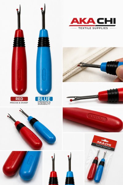 AKA CHI Seam Ripper Set of 2 (Blue + Red) |   Professional Thread Removal Device |   Ergonomic Non-Slip Handle |   Tailor & Home Use