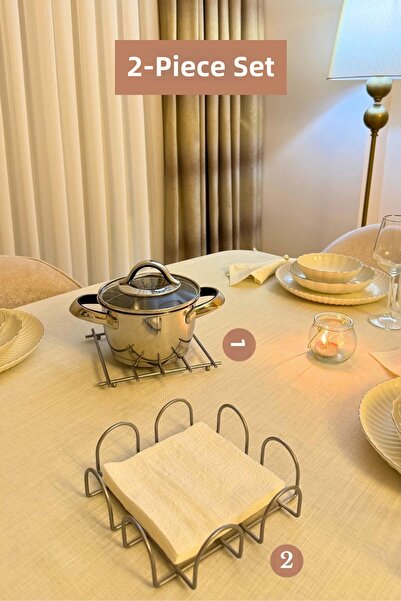 Edora Home Σετ 2 τεμαχίων Ματ Ασημί Τετράγωνη Θήκη Χαρτοπετσέτας και Σετ Πιατ...