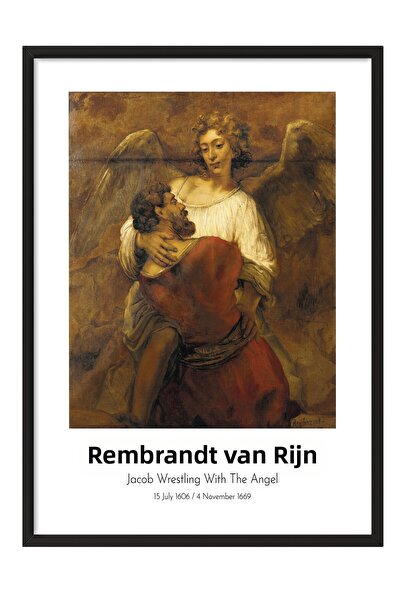 Postifull Rembrandt Vin Rijn - Iacob luptând cu îngerul, Tablou înrămat negru...