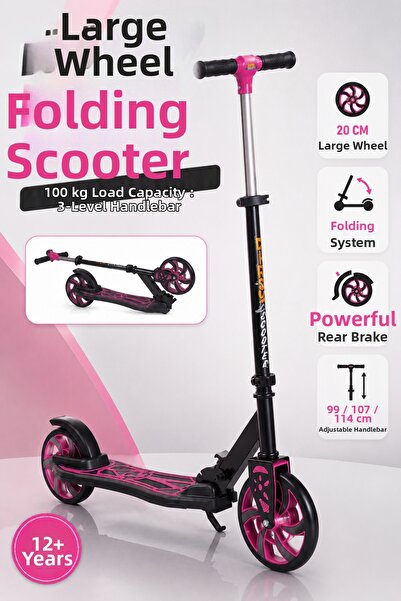 YILDIRIM OYUNCAK Large Wheel Foldable Scooter with 3-Level Adjustable Handleb...