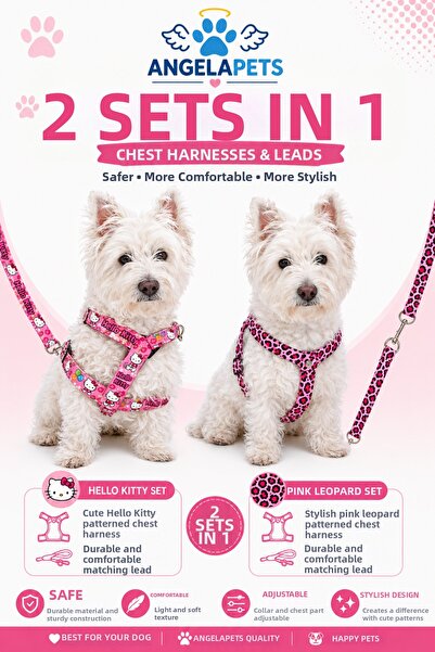 Angelapets 2 Sets in 1 Dog Chest Harness and Walking Strap Set