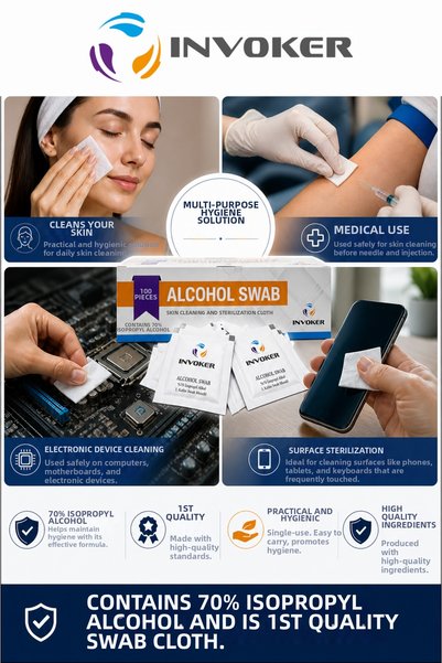 INVOKER Alcohol Wipes Alcohol Swab Skin Cleaning Wipes 70% Isopropyl Alcohol Sterilization Hygiene Wipes 100 Pcs