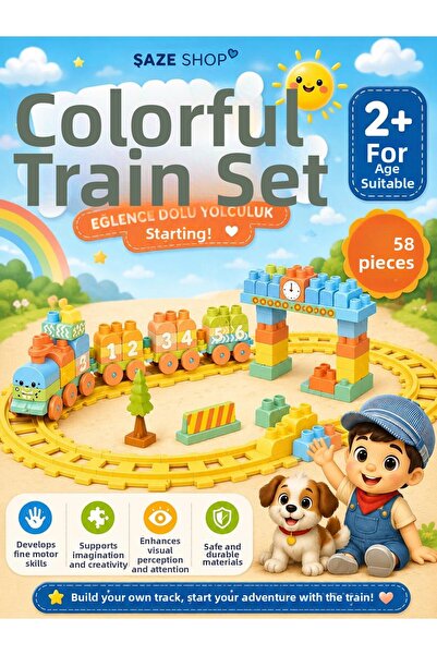 SAZE 58 Piece Colorful Train Set Block Toy Educational Building Toy for Ages 2+