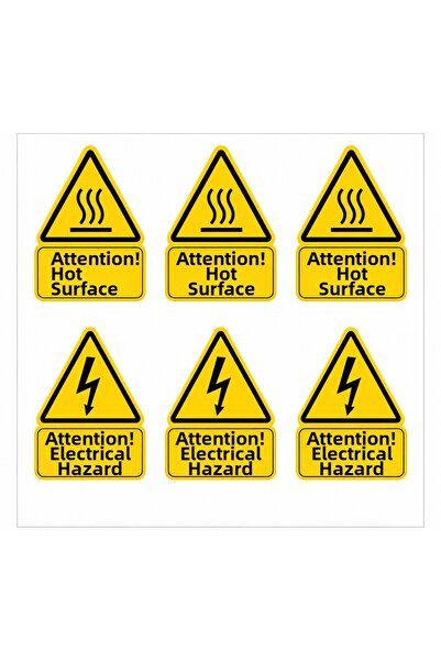 TRİMENT3D Caution Warning Sticker Set – Hot Surface & Electrical Hazard – 6-P...