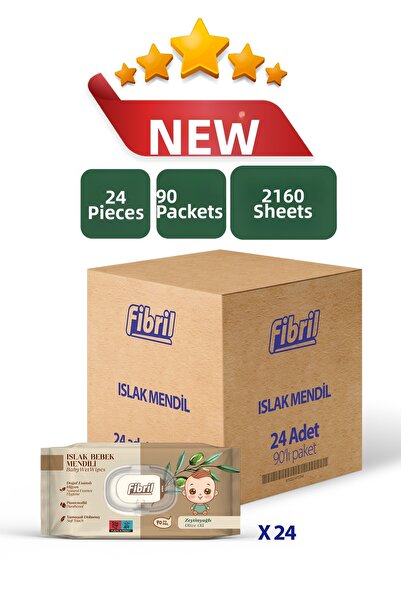Fibril مناديل مبللة للأطفال بزيت الزيتون 24x90 عبوة تحتوي على 2160 ورقة، خلاص...
