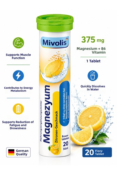 mivolis أقراص مغنيسيوم فوارة 20 قرصًا - فيتامين المغنيسيوم الألماني
