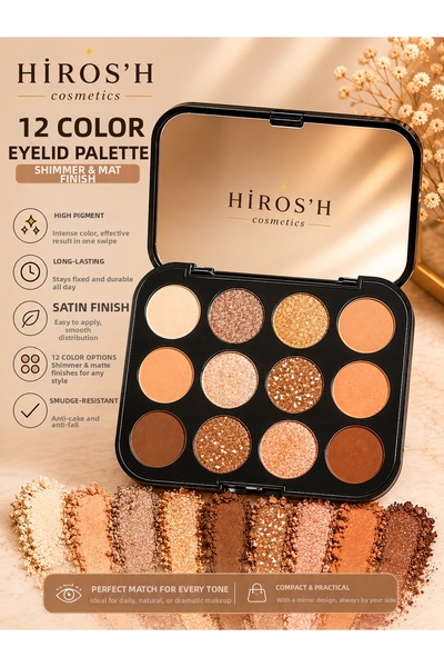 HİROS'H 12-Piece Eyeshadow Palette Intense Pigment Shine and Matte in One