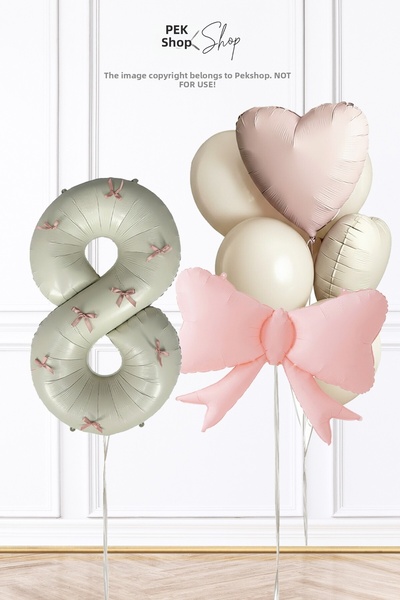 PEKSHOP 8 Year Old Pink Bow Ribbon Decorated 8 Year Old Balloon Bow Theme Bir...