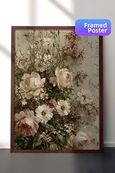 Zestia Pictură murală vintage, flori în tonuri delicate, maro, înrămată Nr.: ...