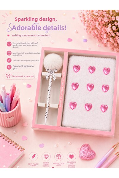 ideal STORE Heart and Stone Plush Notebook and Pompom Pen Set – Special Desig...