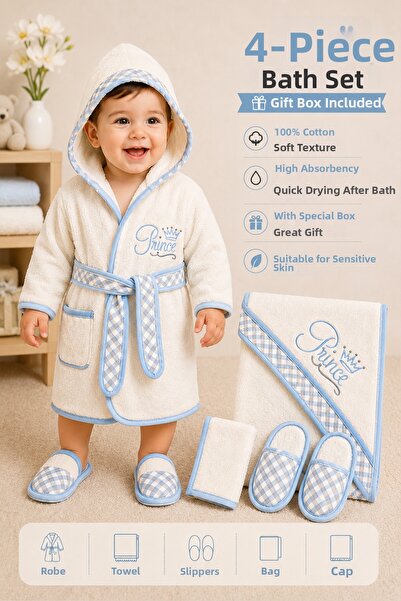 Sitilin Baby Boy Luxury Premium Prince Bathrobe Towel Set 100% Cotton Newborn...