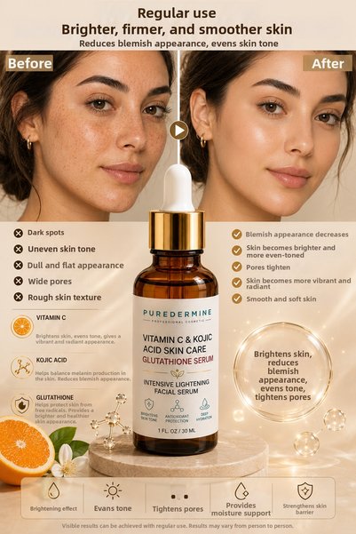 Puredermine Dark Spot Reducer Vitamin C Serum Skin Brightening Anti-Pore Face Care Serum with Kojic Acid