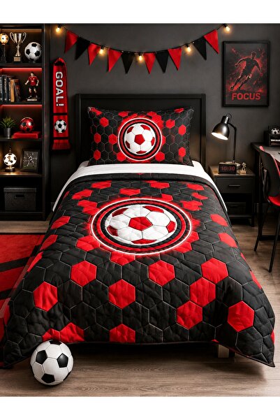Bebişim Halı Black Red Fan Children's Room Single Pique Bedspread