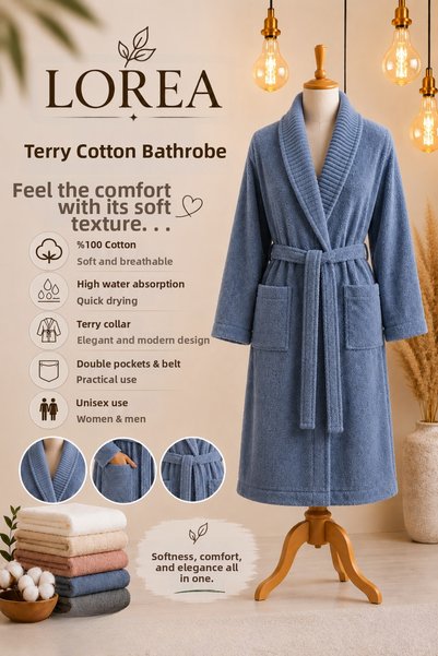 Lorateks Lorea |   Halat de baie unisex din bumbac cu șală din catifea |   Halat de baie pentru femei |   Halat de baie pentru bărbați |   Utilizare zilnică