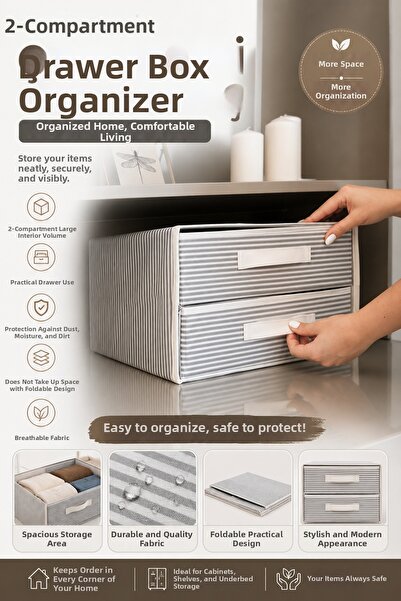 Funny Life Organizator cu 2 compartimente, cutie de depozitare cu sertare, cu...
