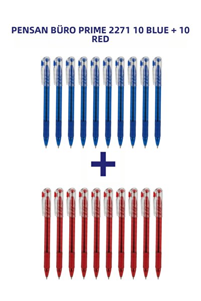 Pensan 2271 Office Prime Ballpoint Pen Set 20 Pcs (10 Blue + 10 Red)