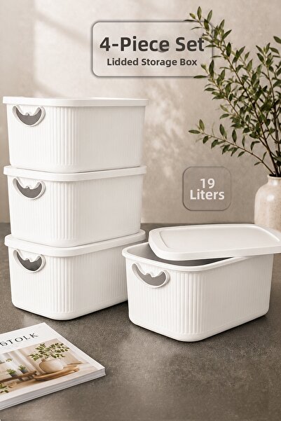 Meleni Home Cutie de depozitare cu capac, 4 piese - Organizator decorativ mul...