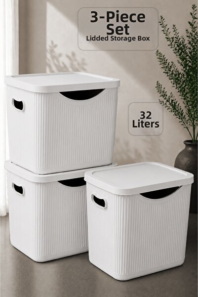 Meleni Home 3-Piece Multi-Purpose Storage Box - Decorative In-Cabinet Organiz...