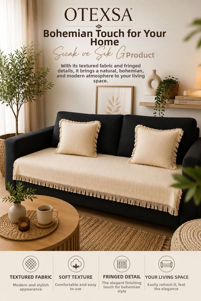 OTEXSA Bohemian Textured Sofa Cover and 2-Piece Tufted Throw Pillow Cover Dec...