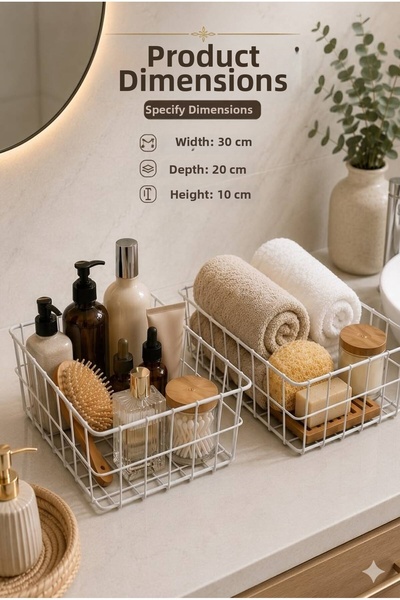 KARTEYA White Metal 2-Piece Kitchen and Bathroom Organizer Basket