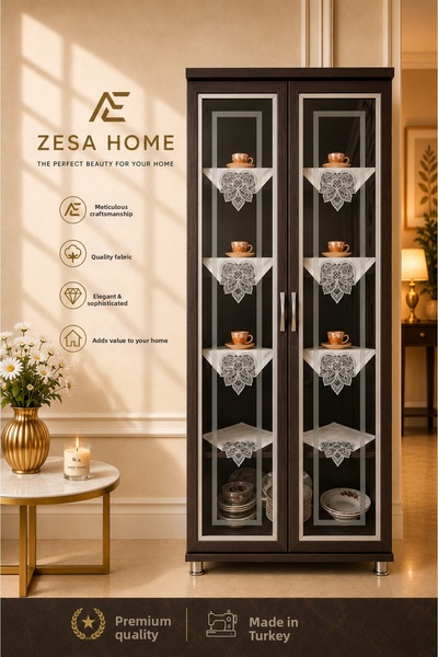 ZESA HOME 4 Piece Gardenia French Guipure Detailed Living Room Display Cabine...