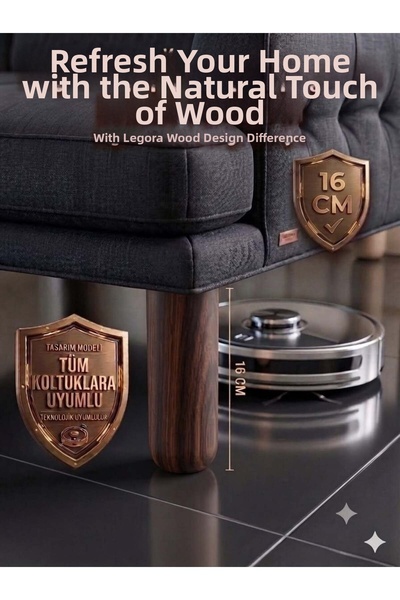 LEGORA WOOD DESİNG 16 cm Bohemian Dark Walnut Wooden Furniture Leg Hornbeam W...