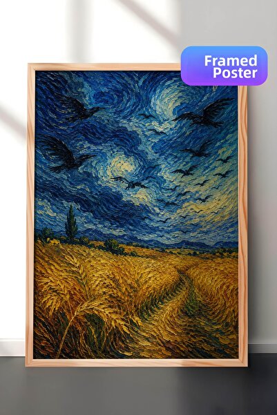 Zestia Pictură murală inspirată de Van Gogh, câmp de grâu, efect de pictură î...