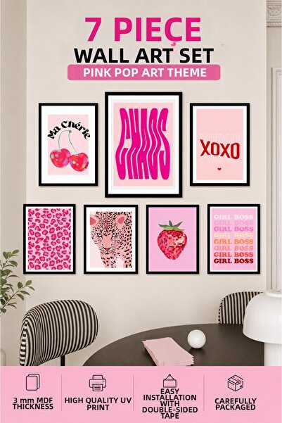 UNT Set de picturi roz cu aspect de ramă, 7 piese – Decor de perete în stil P...